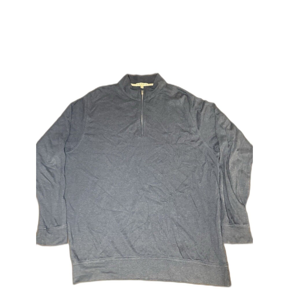Peter Millar 1/4 Zip Up Blue Cotton Mock Neck Pullover Golf Casual Mens Large